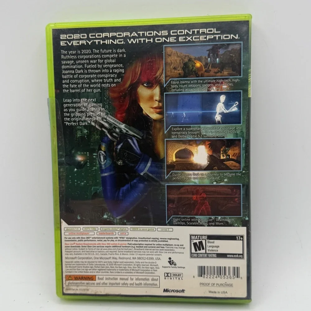 Microsoft Perfect Dark Zero Xbox 360 Green Excellent FPS Shooter Rare